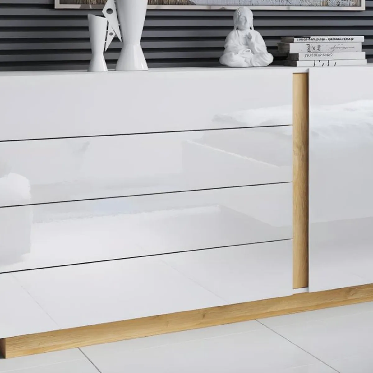 TU MESITA - Cómoda Minimalista Musari color BlancoDuna 4 cajones TU MESITA