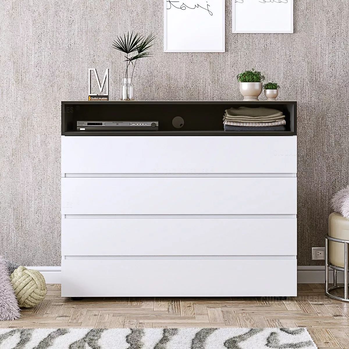 TU MESITA - Cómoda Moderna 4 cajones Melissa color BlancoNegro TU MESITA