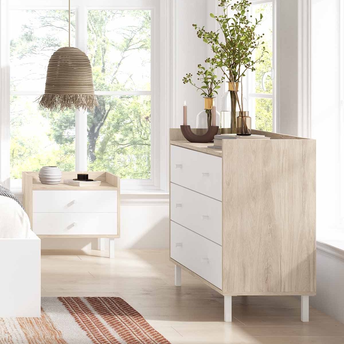 TU MESITA - Cómoda Moderna Malta MarrónBlanco 3 cajones TU MESITA