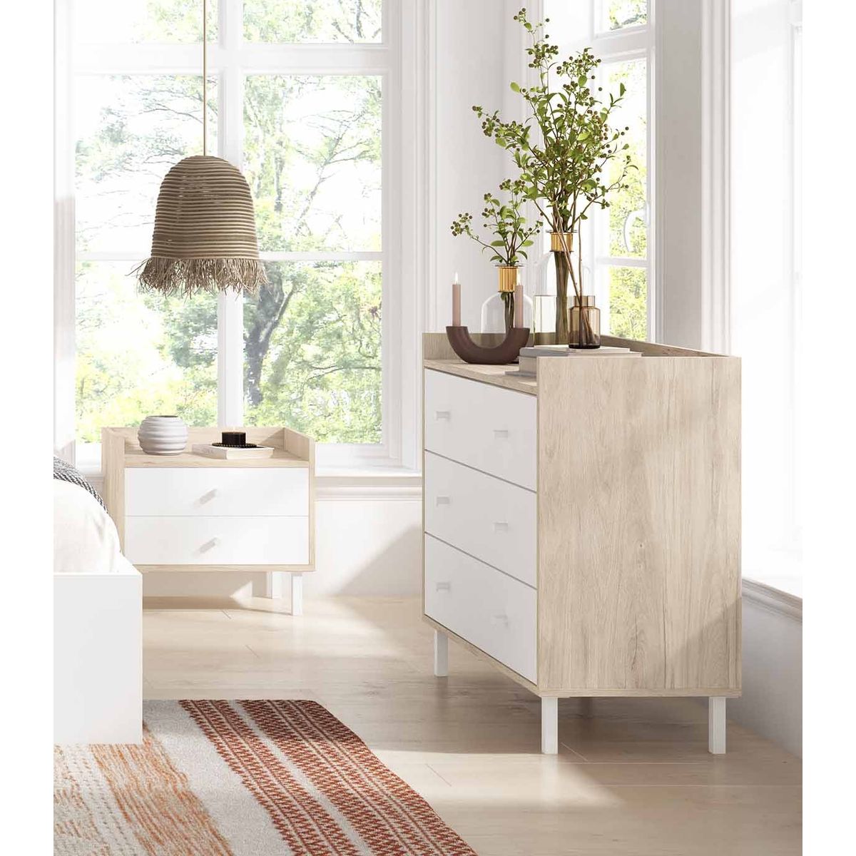 TU MESITA - Cómoda Moderna Malta MarrónBlanco 3 cajones TU MESITA