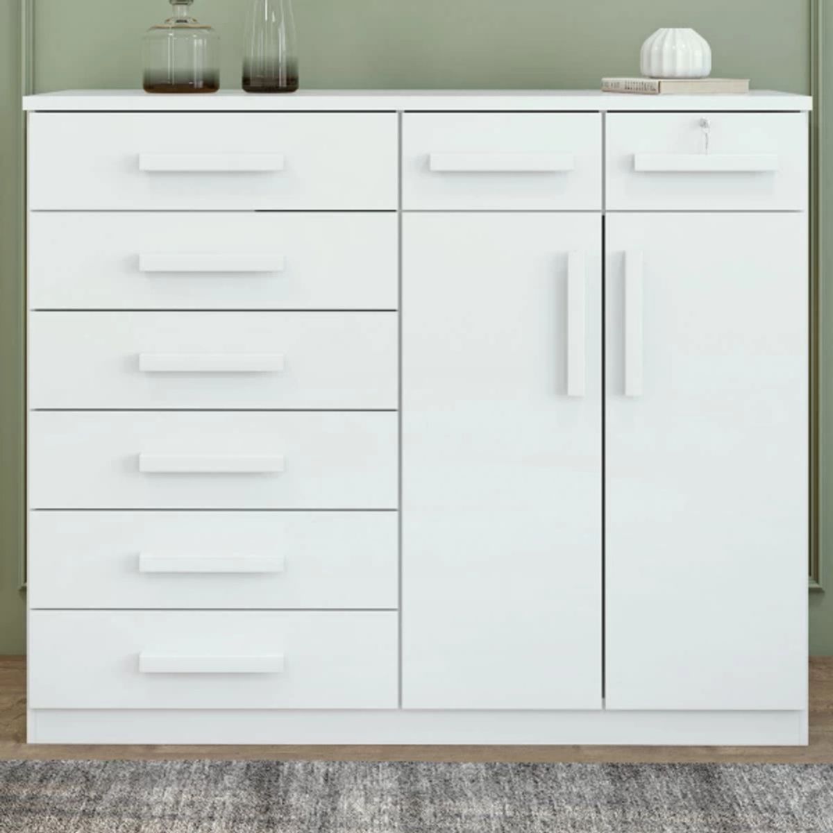 TU MESITA - Cómoda Moderna Toronto 8 cajones 2 puertas TU MESITA color Blanco