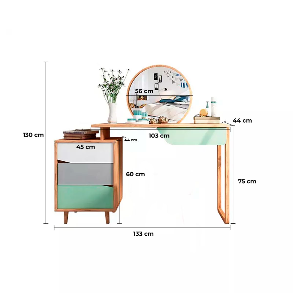 TU MESITA - Tocador Nórdico Meghan Turquesa TU MESITA