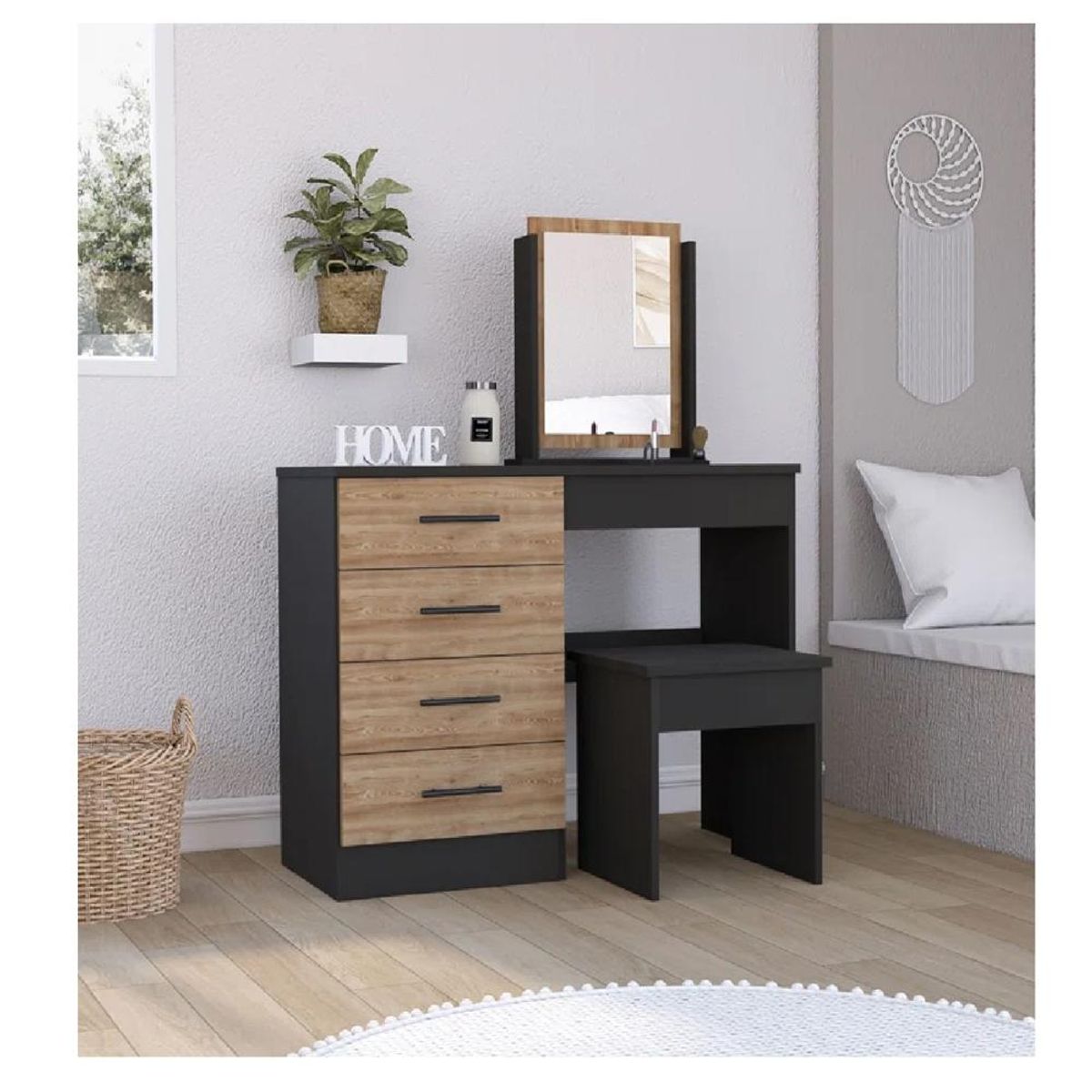 TU MESITA - Tocador Clásico TU MESITA Nemo color NegroMarrón 4 cajones mas Espejo