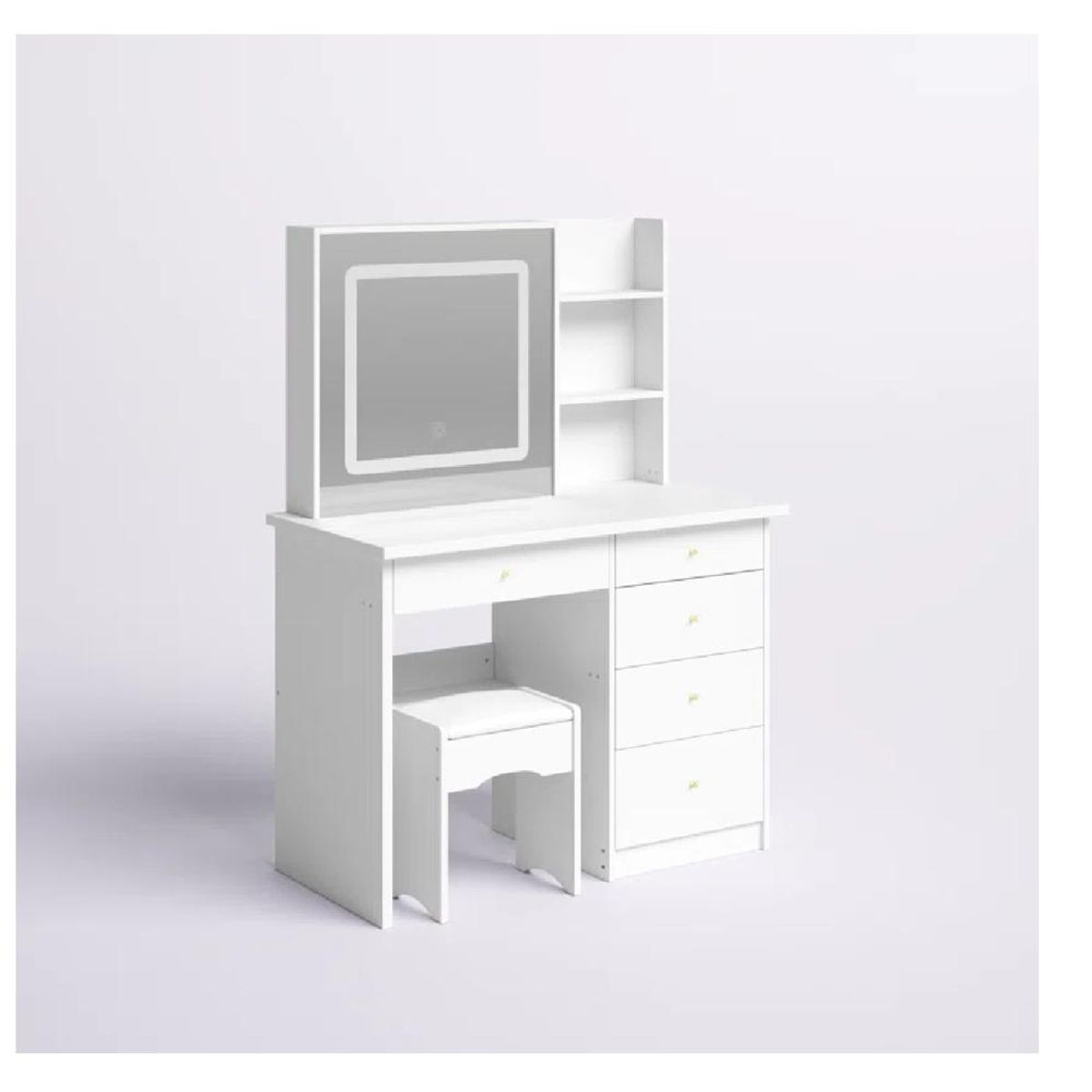 TU MESITA - Tocador Juvenil TU MESITA Jisa color Blanco 5 cajones Espejo LED