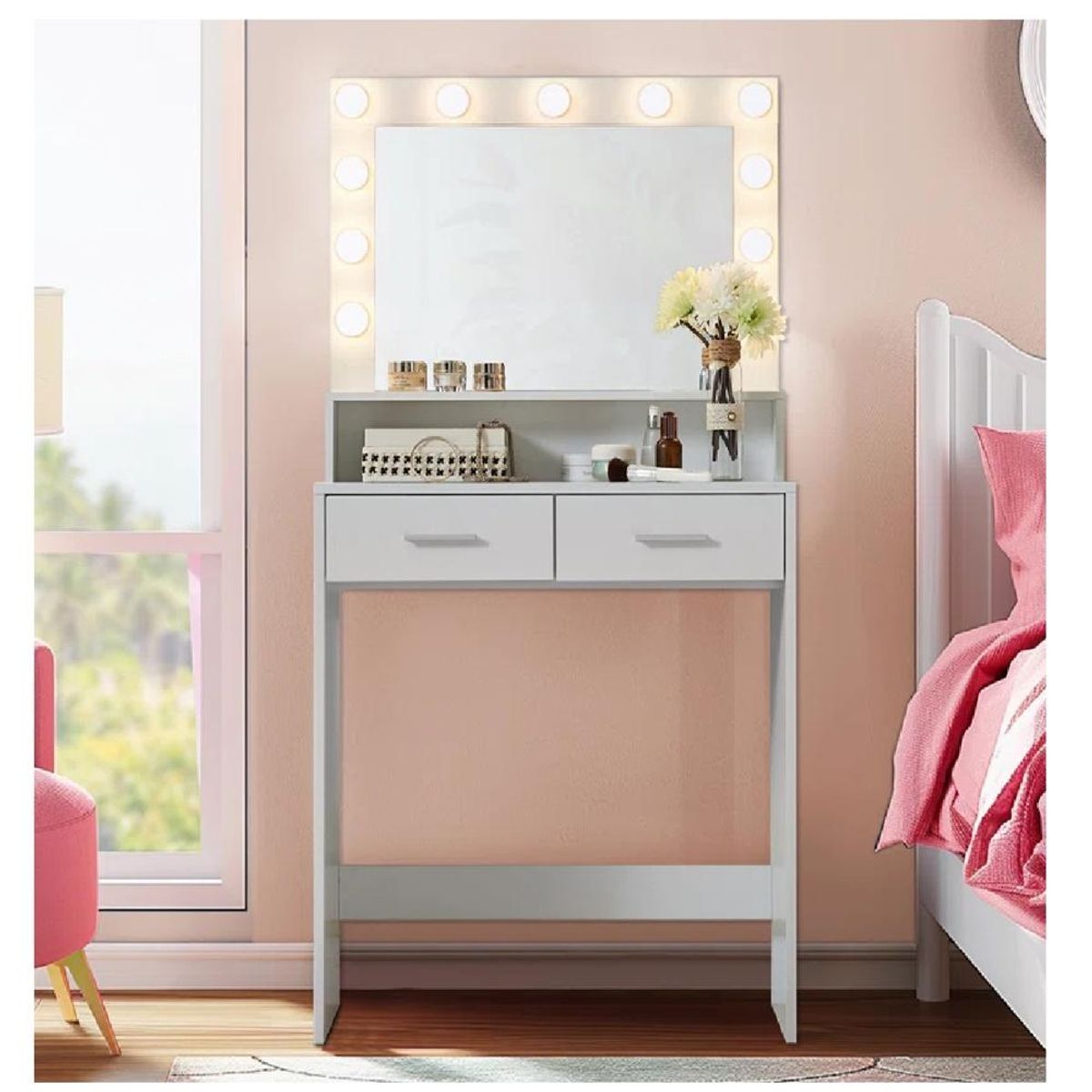 TU MESITA - Tocador Juvenil TU MESITA Potis color Blanco LED 2 cajones