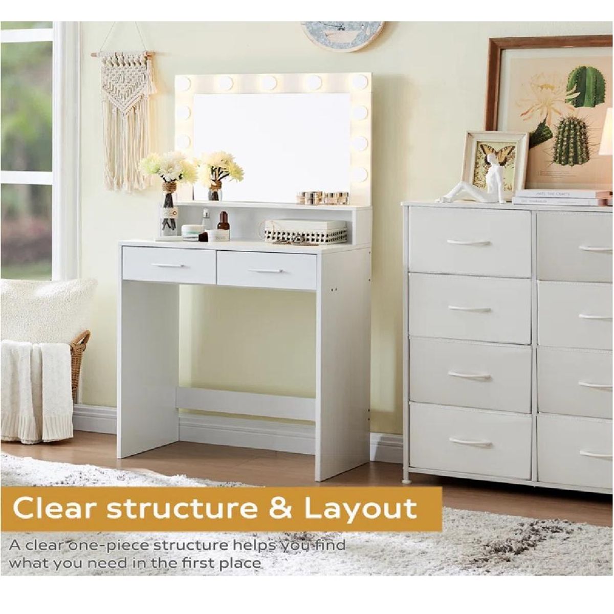 TU MESITA - Tocador Juvenil TU MESITA Potis color Blanco LED 2 cajones