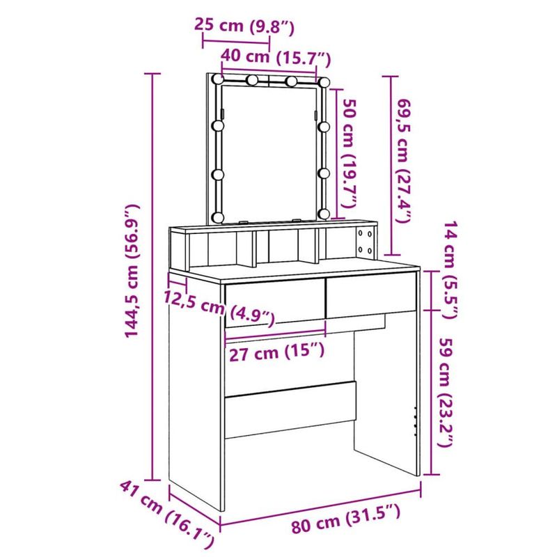 TU MESITA - Tocador Led TU MESITA Miranda color Negro 2 cajones