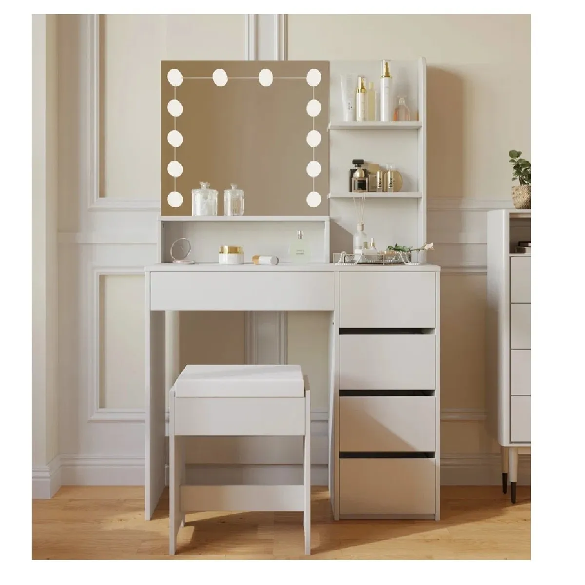 TU MESITA - Tocador Moderno Led TU MESITA Magic color Blanco 5 cajones