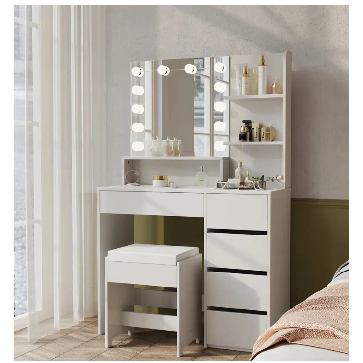 TU MESITA - Tocador Moderno Led TU MESITA Magic color Blanco 5 cajones