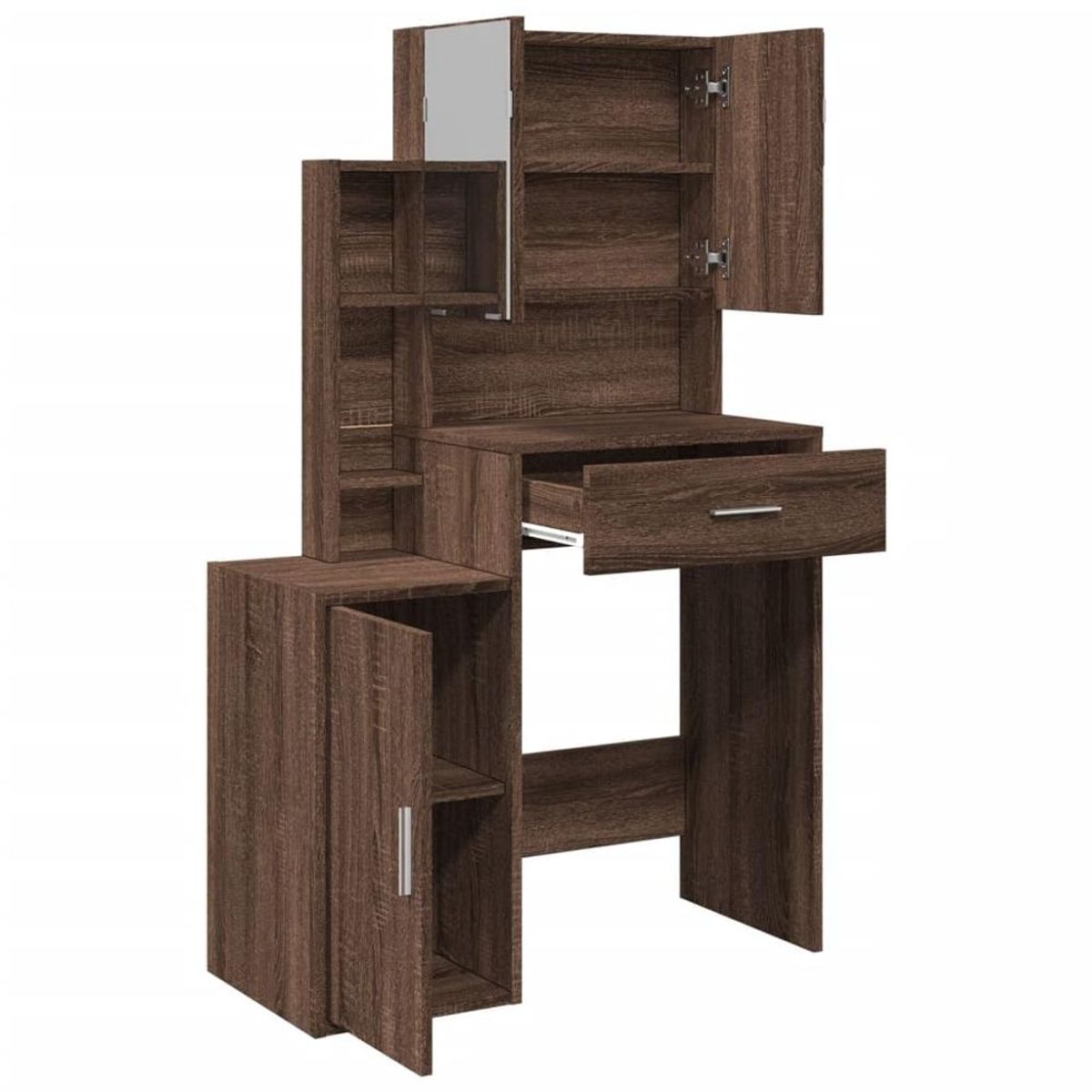 TU MESITA - Tocador Moderno TU MESITA Bruce color Marrón 3 puertas 1 cajon mas espejos