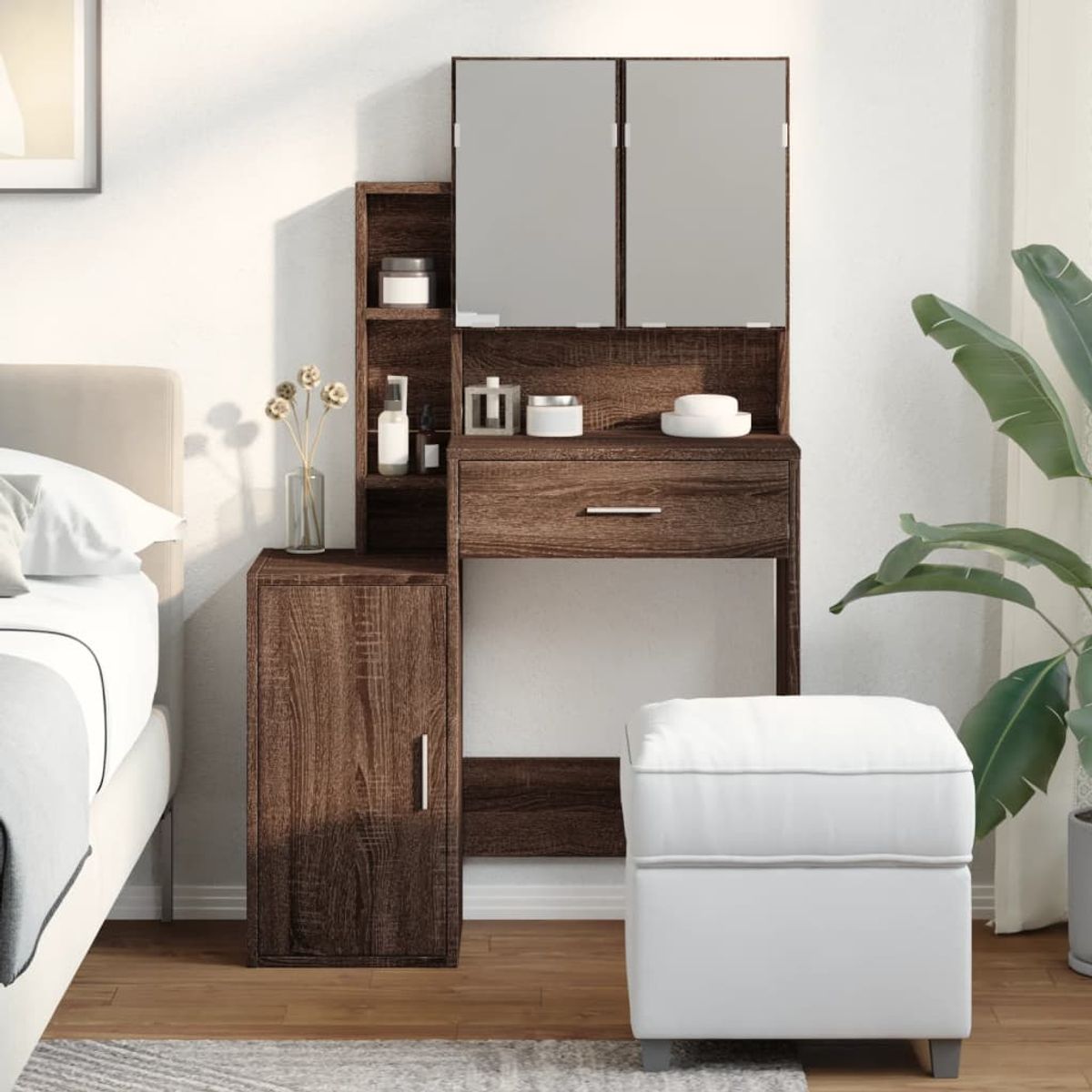 TU MESITA - Tocador Moderno TU MESITA Bruce color Marrón 3 puertas 1 cajon mas espejos
