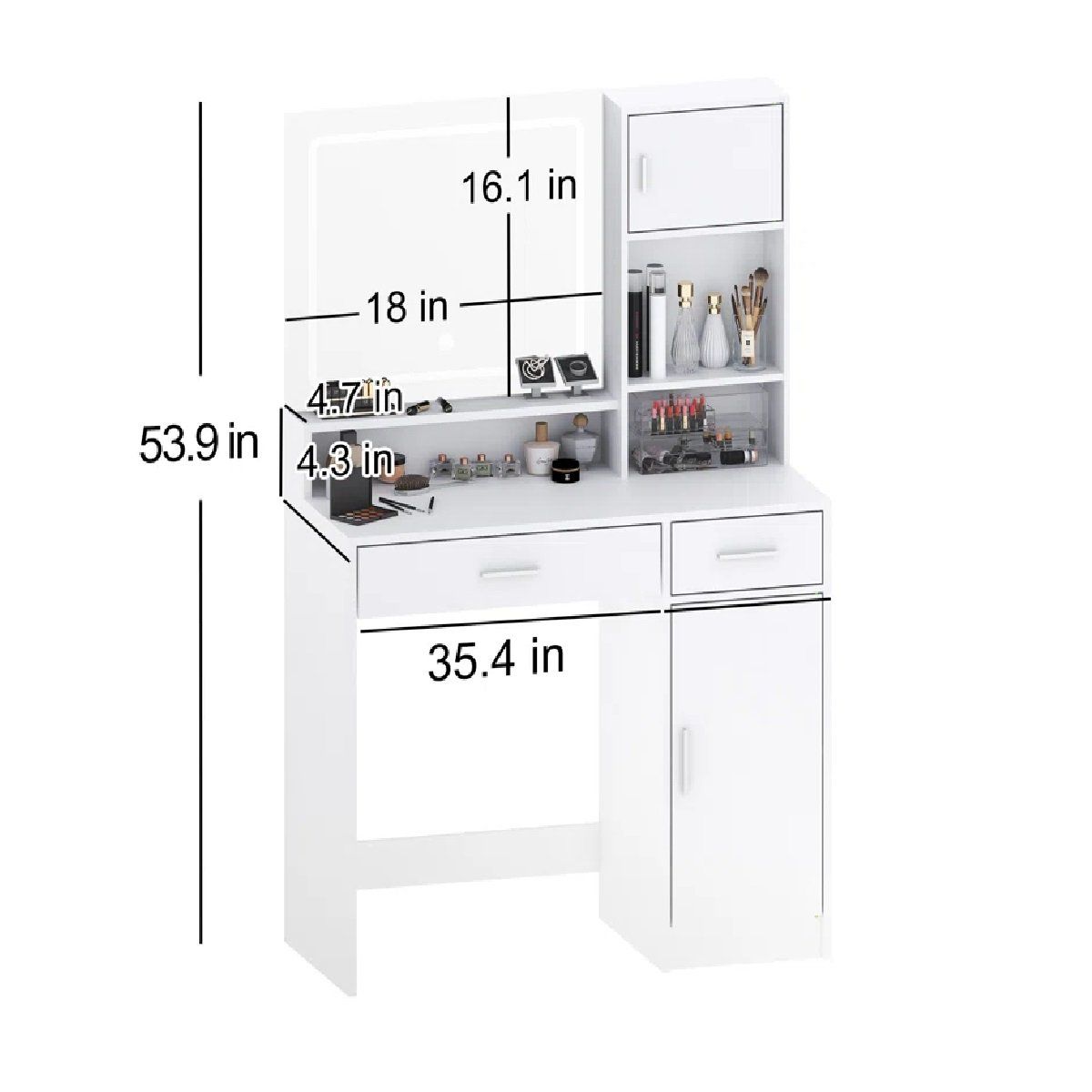 TU MESITA - Tocador Moderno TU MESITA Icarus color Blanco 2 cajones 2 puertas espejo LED