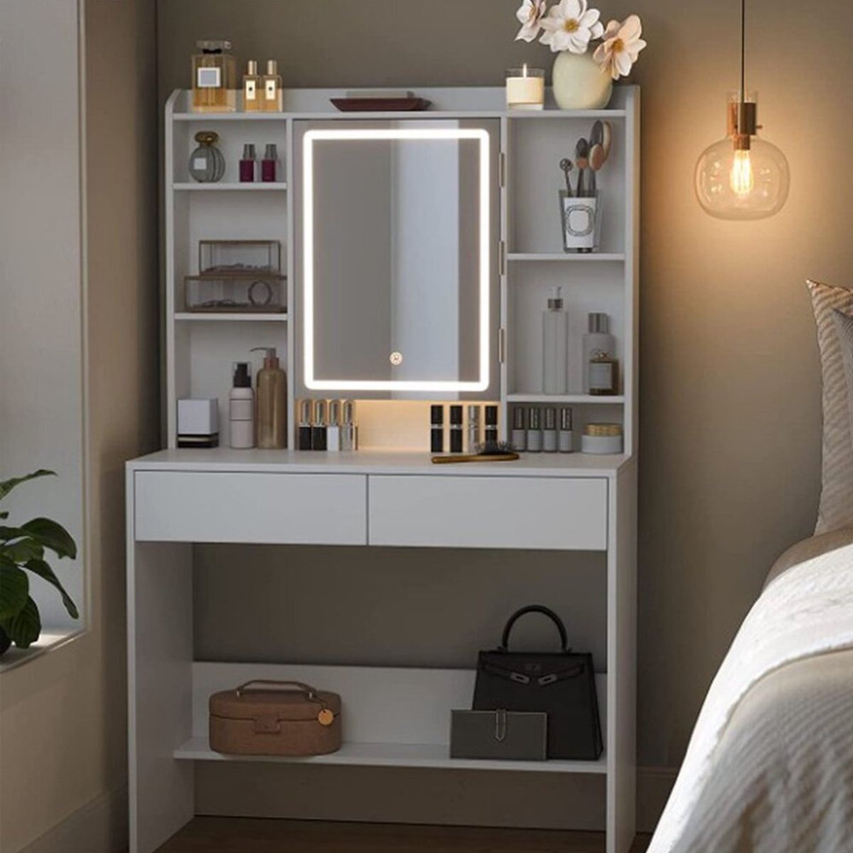 TU MESITA - Tocador Moderno Miriam con Espejo Led 2 cajones TU MESITA