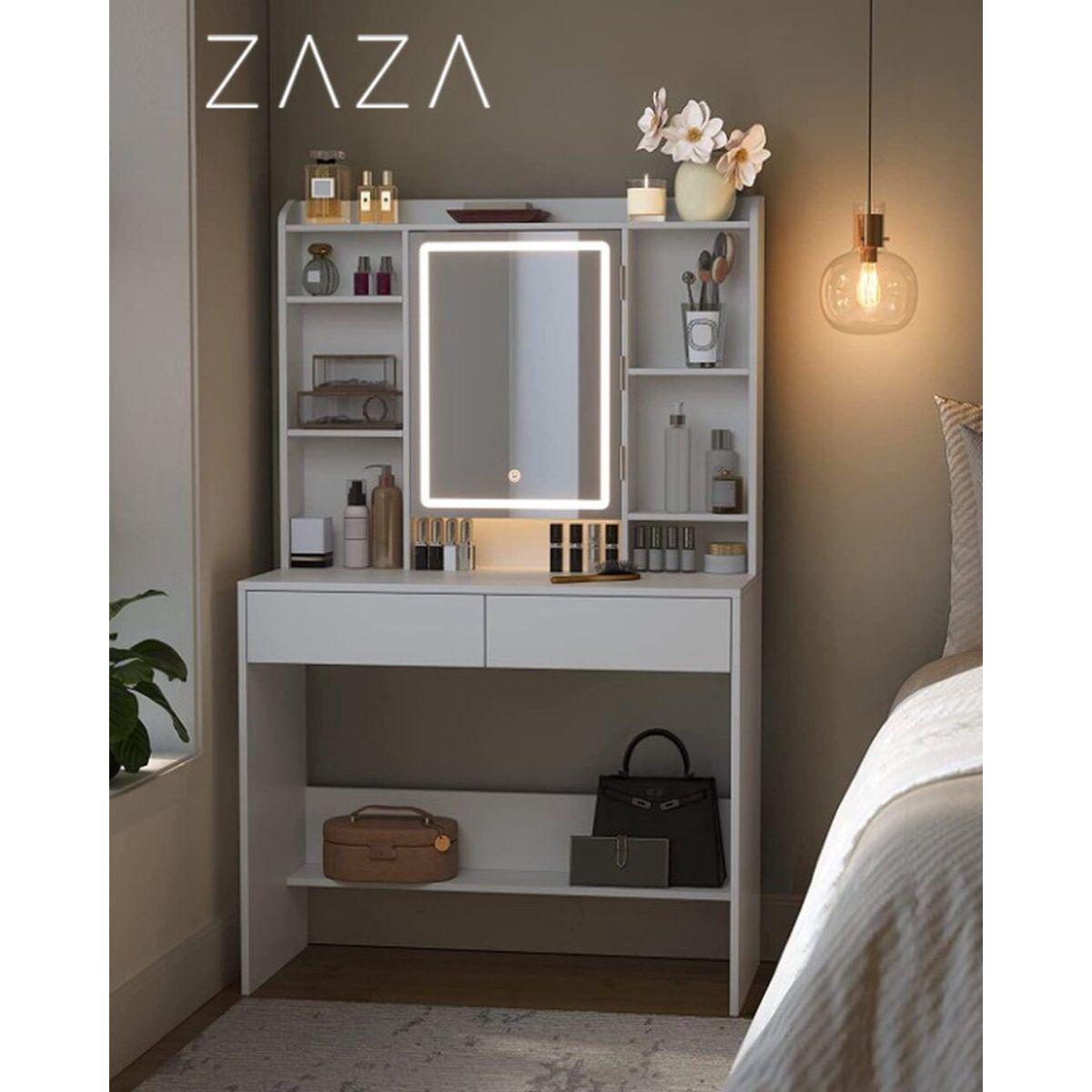 TU MESITA - Tocador Moderno Miriam con Espejo Led 2 cajones TU MESITA