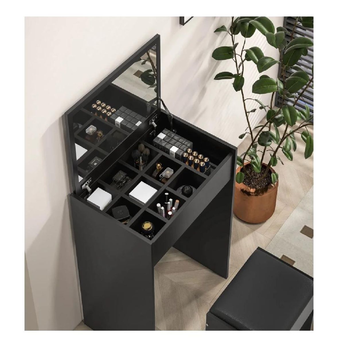 TU MESITA - Tocador Multiusos TU MESITA Sofía color Negro con espejo 1 puerta