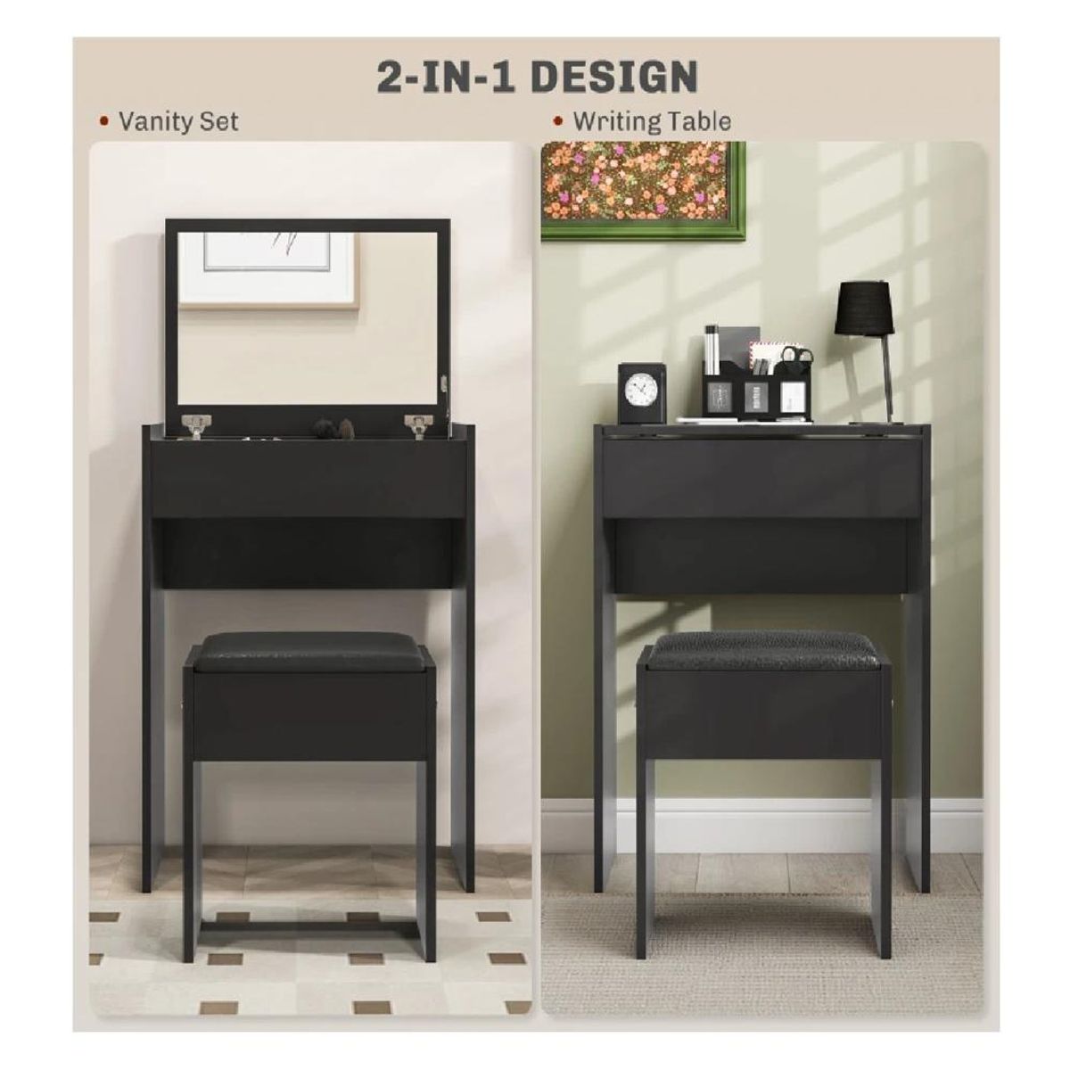 TU MESITA - Tocador Multiusos TU MESITA Sofía color Negro con espejo 1 puerta