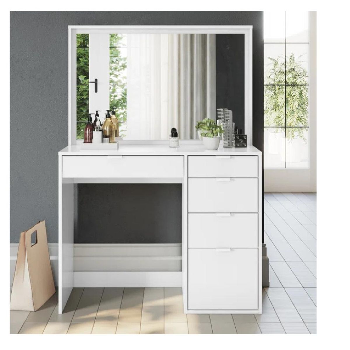 TU MESITA - Tocador Moderno TU MESITA Miami con Espejo color Blanco 5 cajones