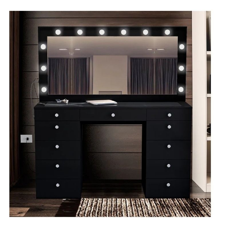 TU MESITA - Tocador Moderno TU MESITA Sonia color Negro 11 cajones Espejos Led