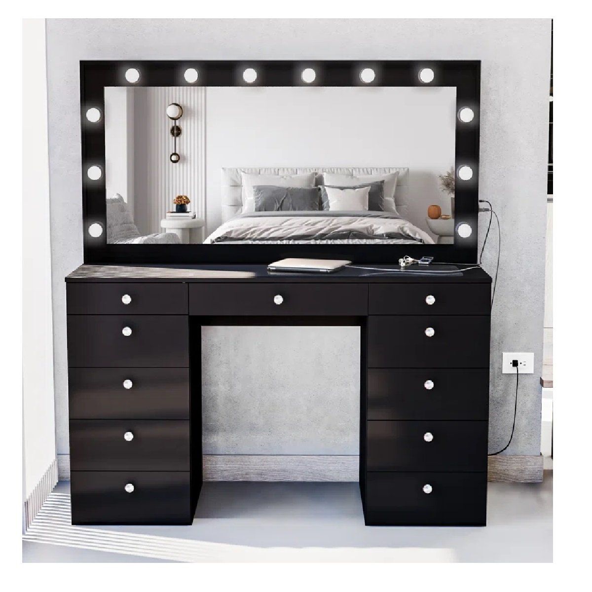 TU MESITA - Tocador Moderno TU MESITA Sonia color Negro 11 cajones Espejos Led