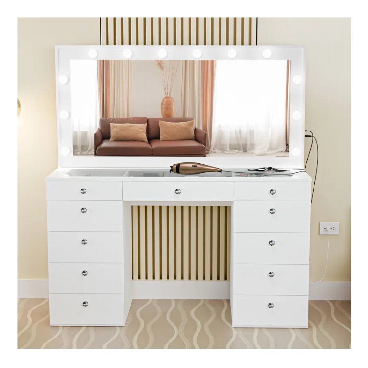 TU MESITA - Tocador Moderno TU MESITA Sonia color Blanco 11 cajones Espejos Led