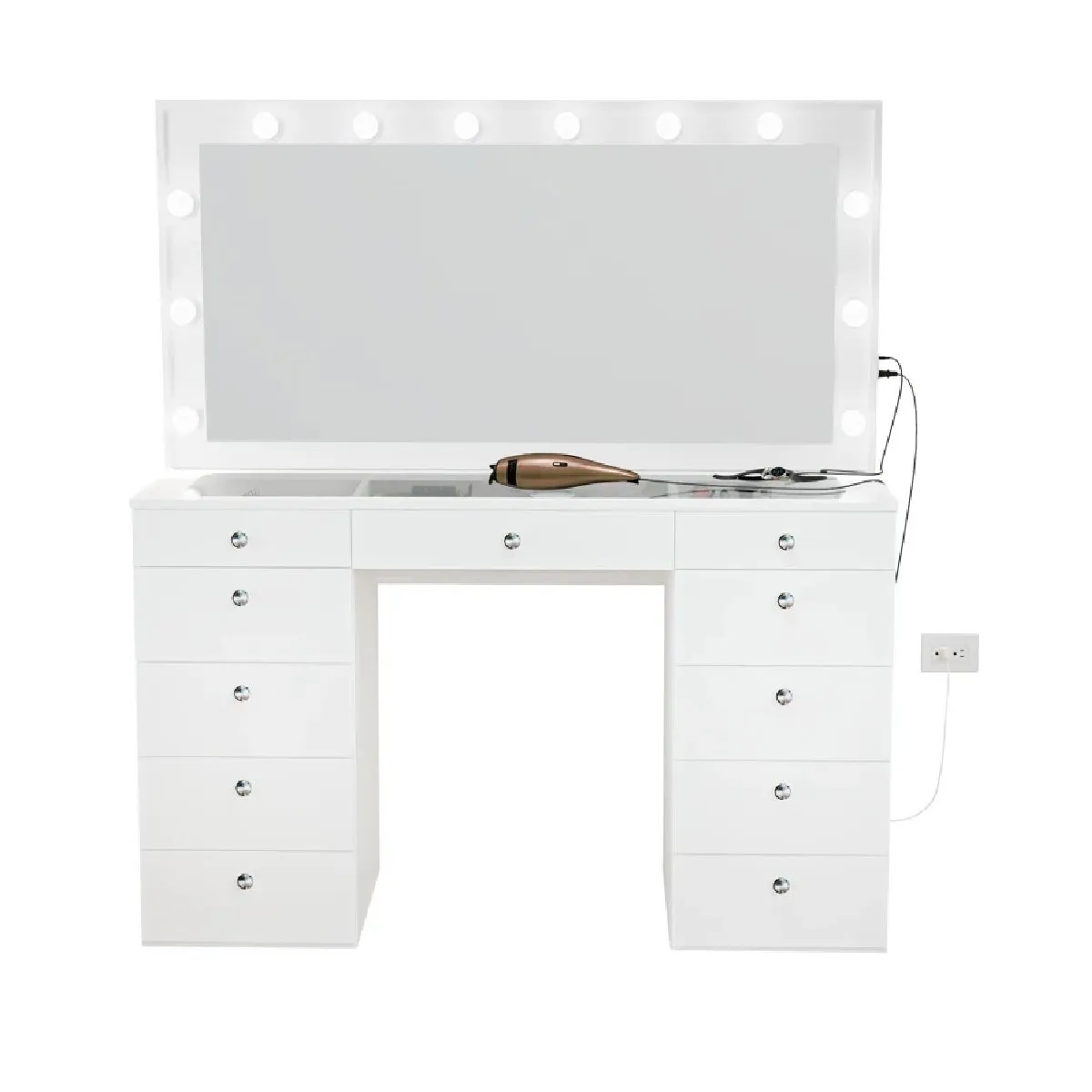 TU MESITA - Tocador Moderno TU MESITA Sonia color Blanco 11 cajones Espejos Led