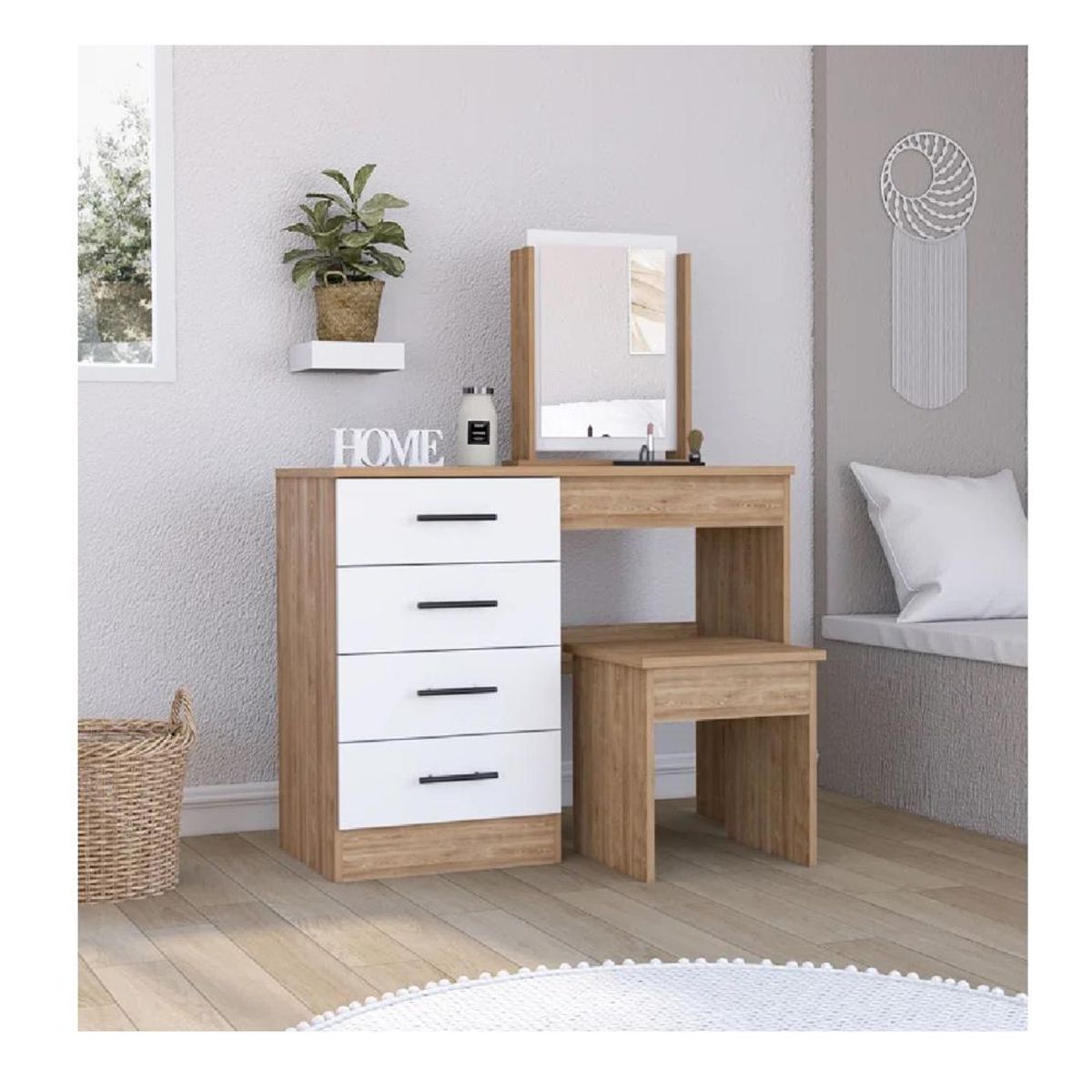 TU MESITA - Tocador Clásico TU MESITA Nemo color DunaBlanco 4 cajones mas Espejo