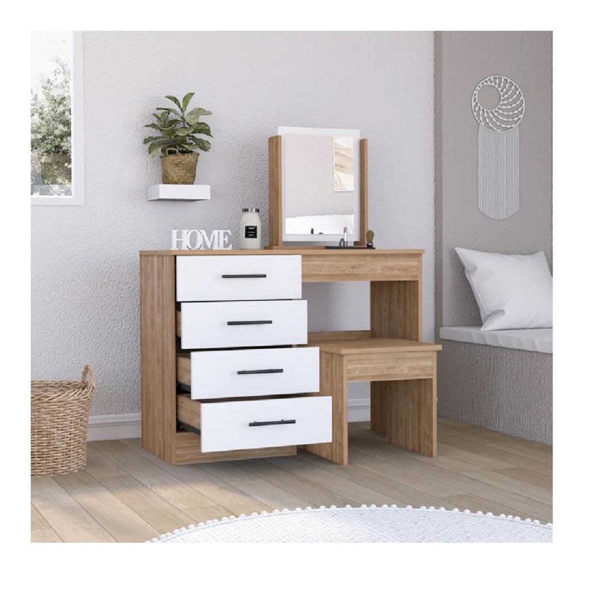 TU MESITA - Tocador Clásico TU MESITA Nemo color DunaBlanco 4 cajones mas Espejo