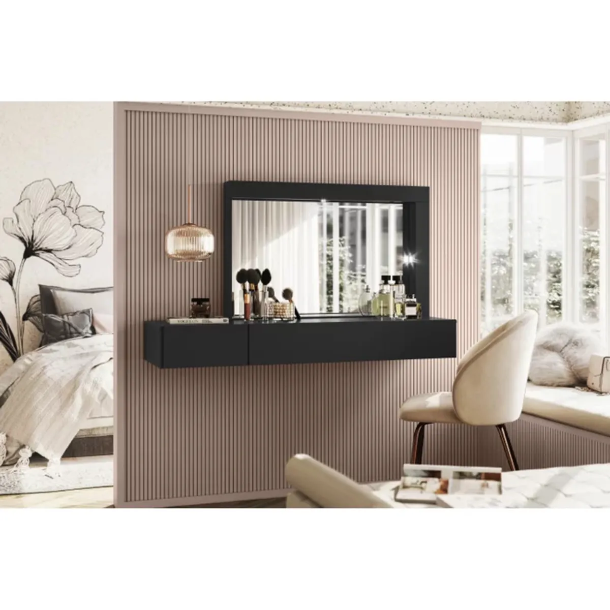 TU MESITA - Tocador de Pared Flotante color Negro 2 cajones TU MESITA