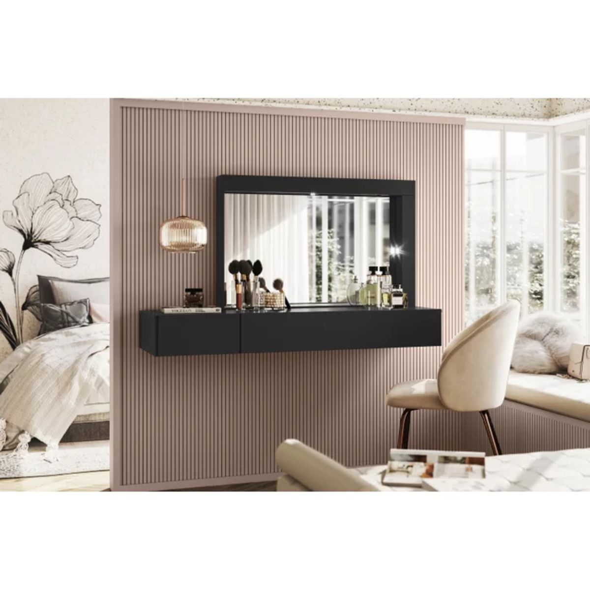 TU MESITA - Tocador de Pared Flotante color Negro 2 cajones TU MESITA