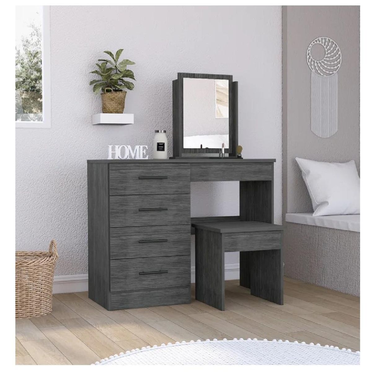 TU MESITA - Tocador Clásico TU MESITA Nemo color Gris Oscuro 4 cajones mas Espejo