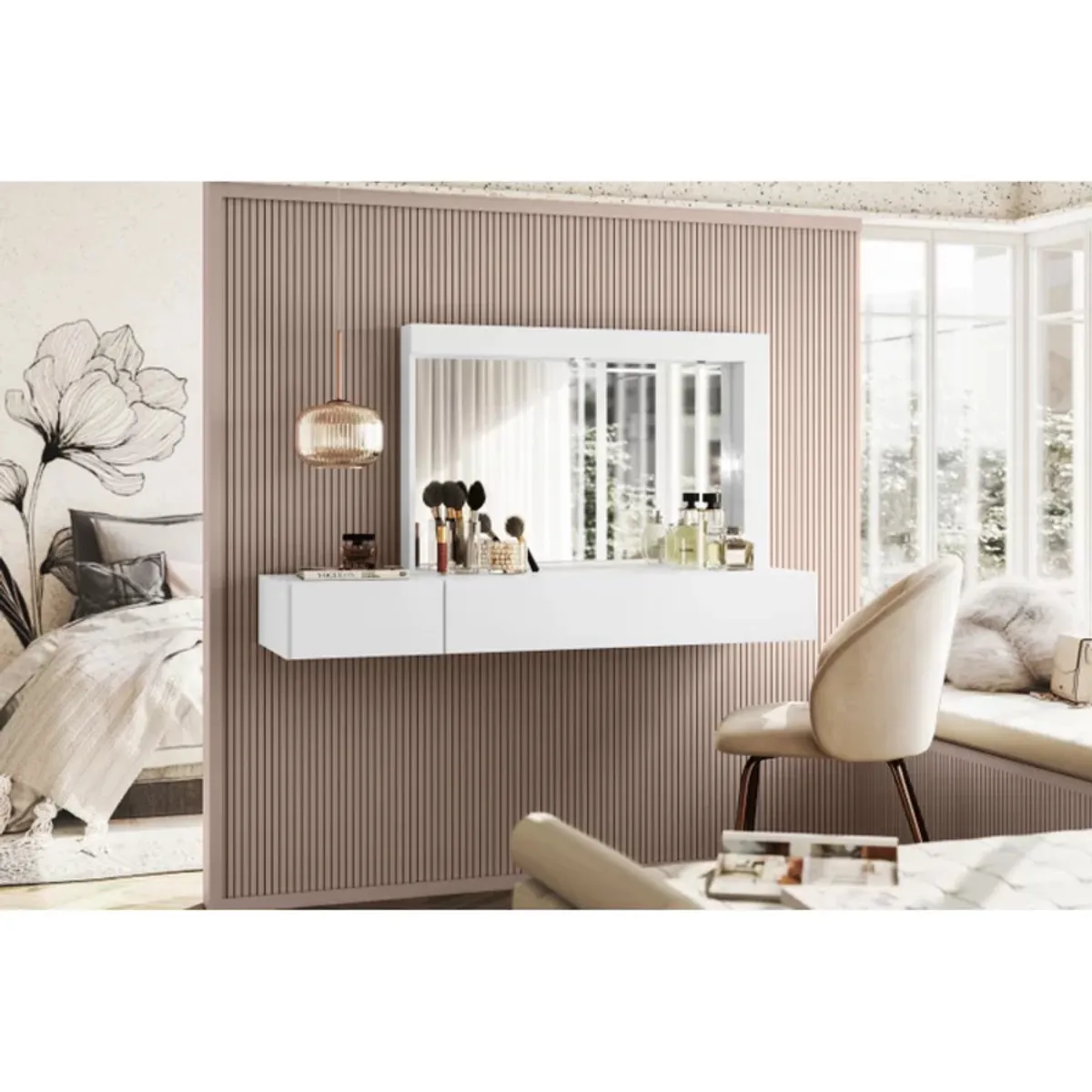 TU MESITA - Tocador de Pared Flotante color Blanco 2 cajones TU MESITA