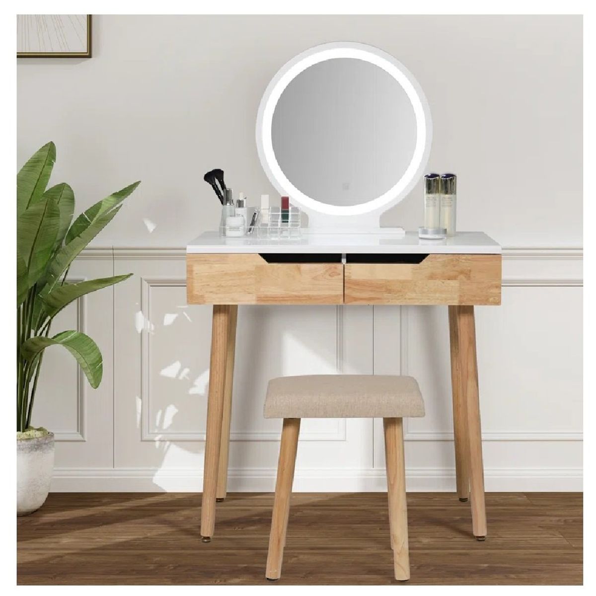 TU MESITA - Tocador Juvenil TU MESITA Morgan con Espejo color RobleBlanco 2 cajones