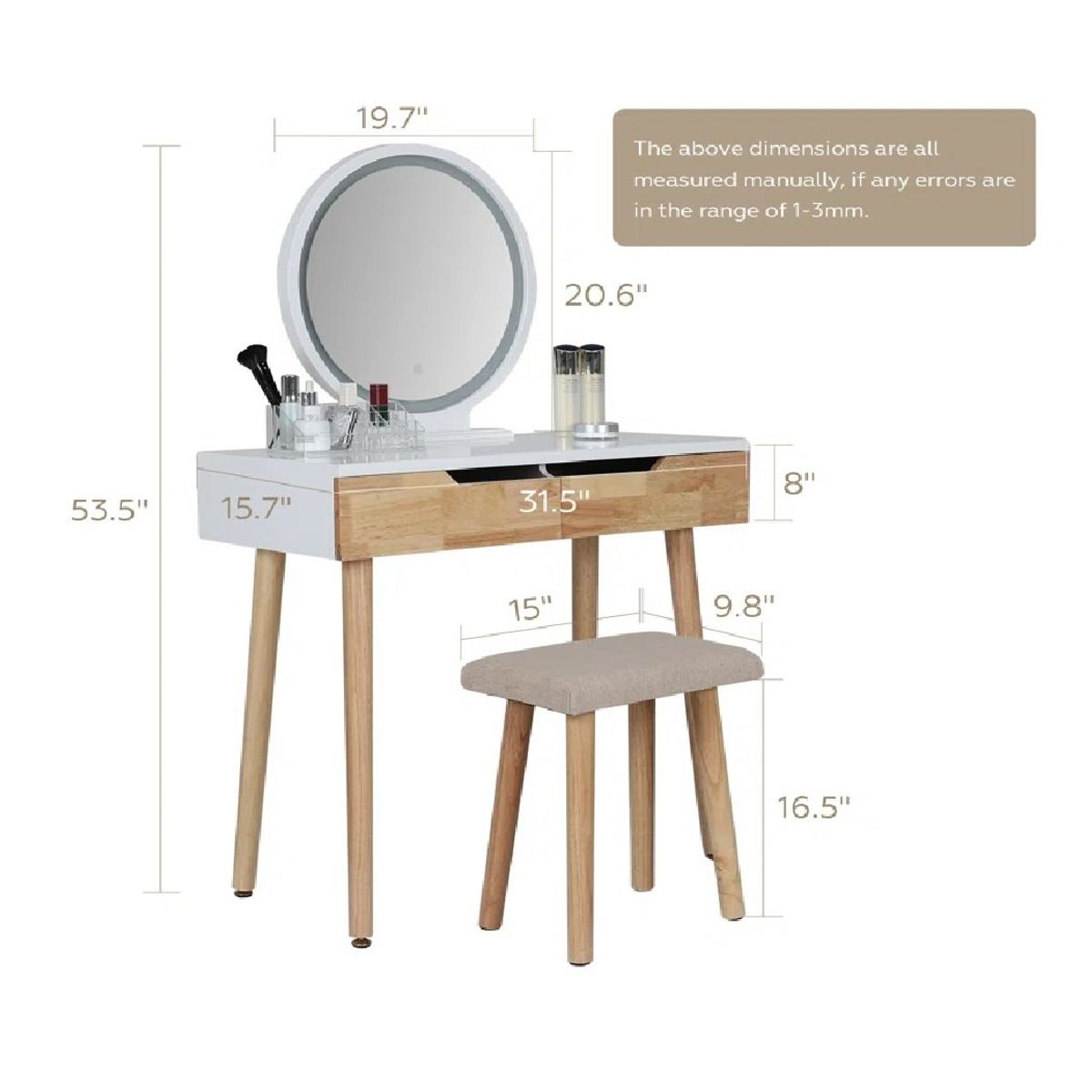 TU MESITA - Tocador Juvenil TU MESITA Morgan con Espejo color RobleBlanco 2 cajones