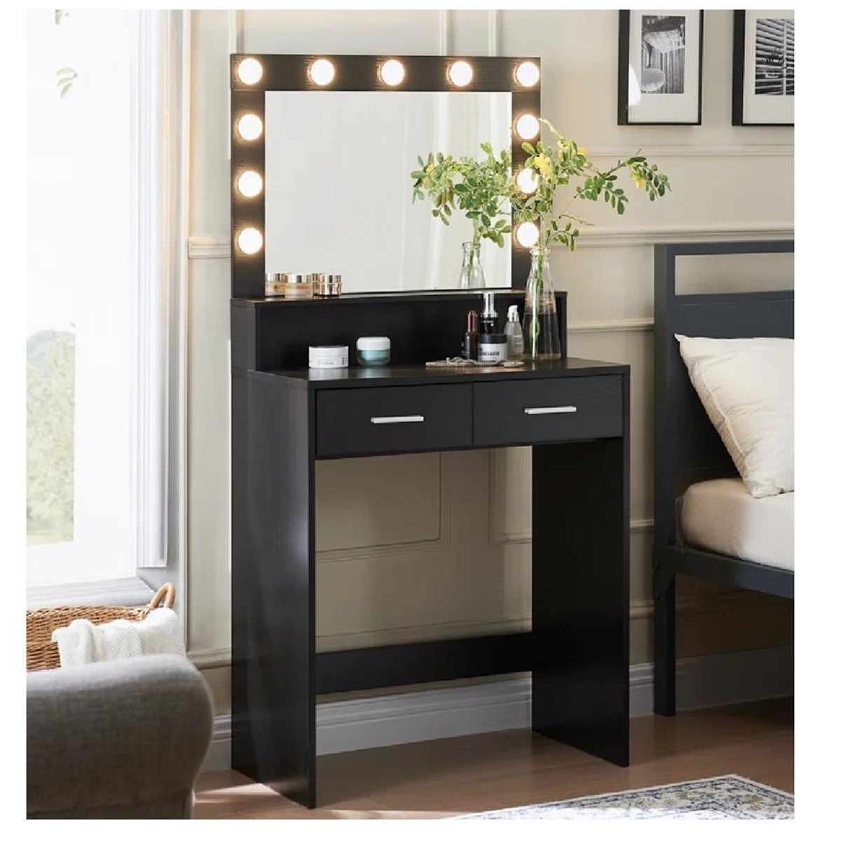 TU MESITA - Tocador Juvenil TU MESITA Potis color Negro LED 2 cajones