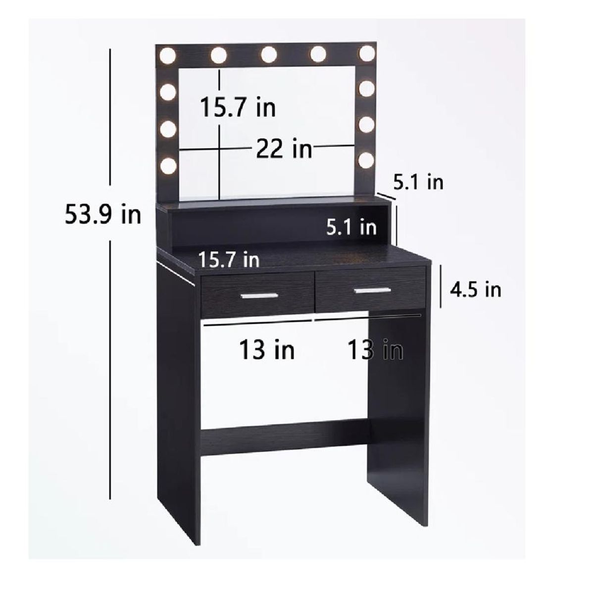 TU MESITA - Tocador Juvenil TU MESITA Potis color Negro LED 2 cajones
