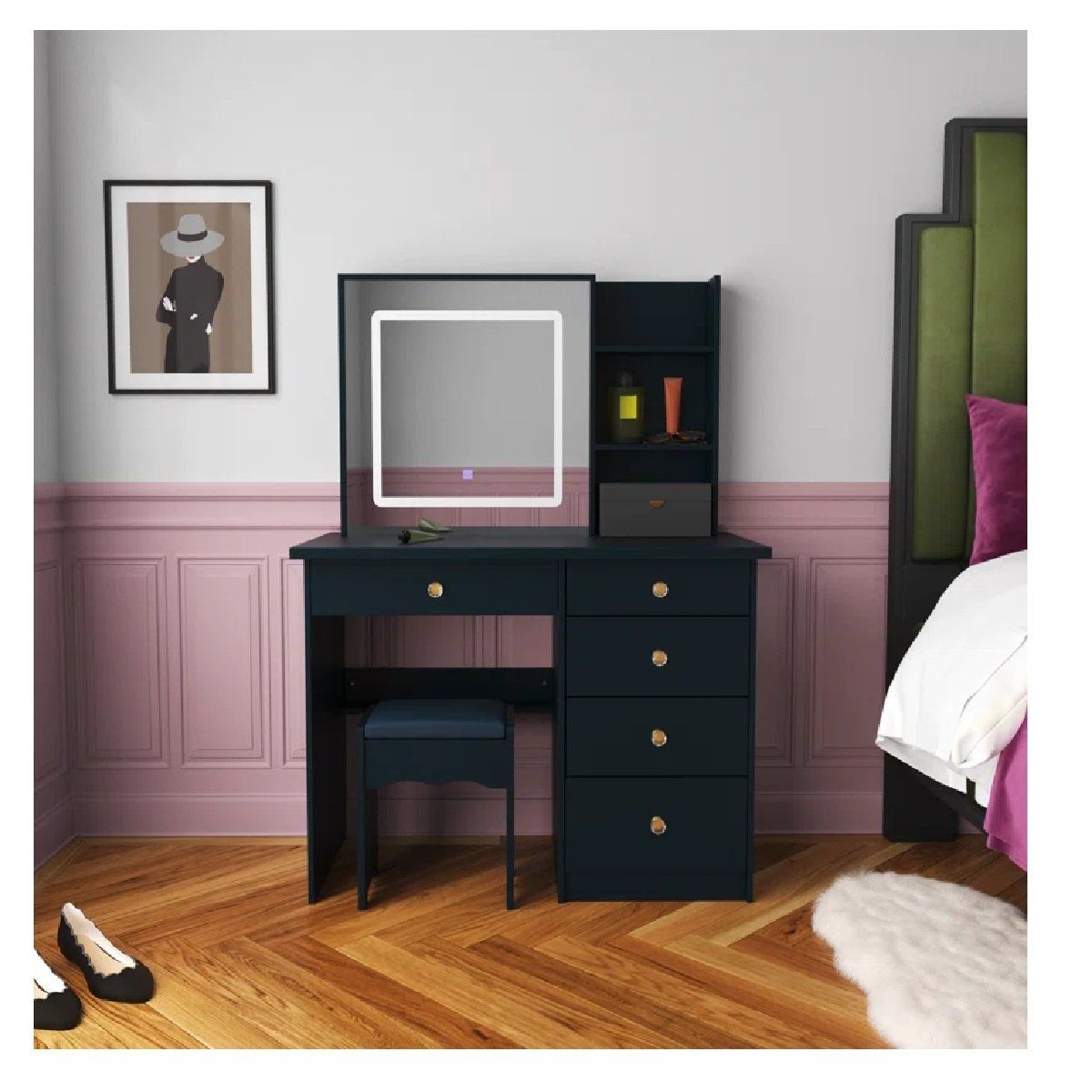 TU MESITA - Tocador Juvenil TU MESITA Jisa color Negro 5 cajones Espejo LED