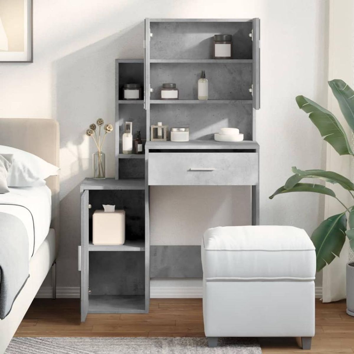 TU MESITA - Tocador Moderno TU MESITA Bruce color Gris 3 puertas 1 cajon mas espejos