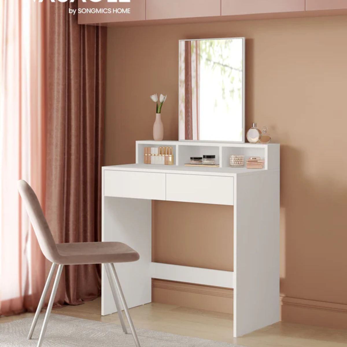 TU MESITA - Tocador Moderno Melody color blanco 2 cajones TU MESITA