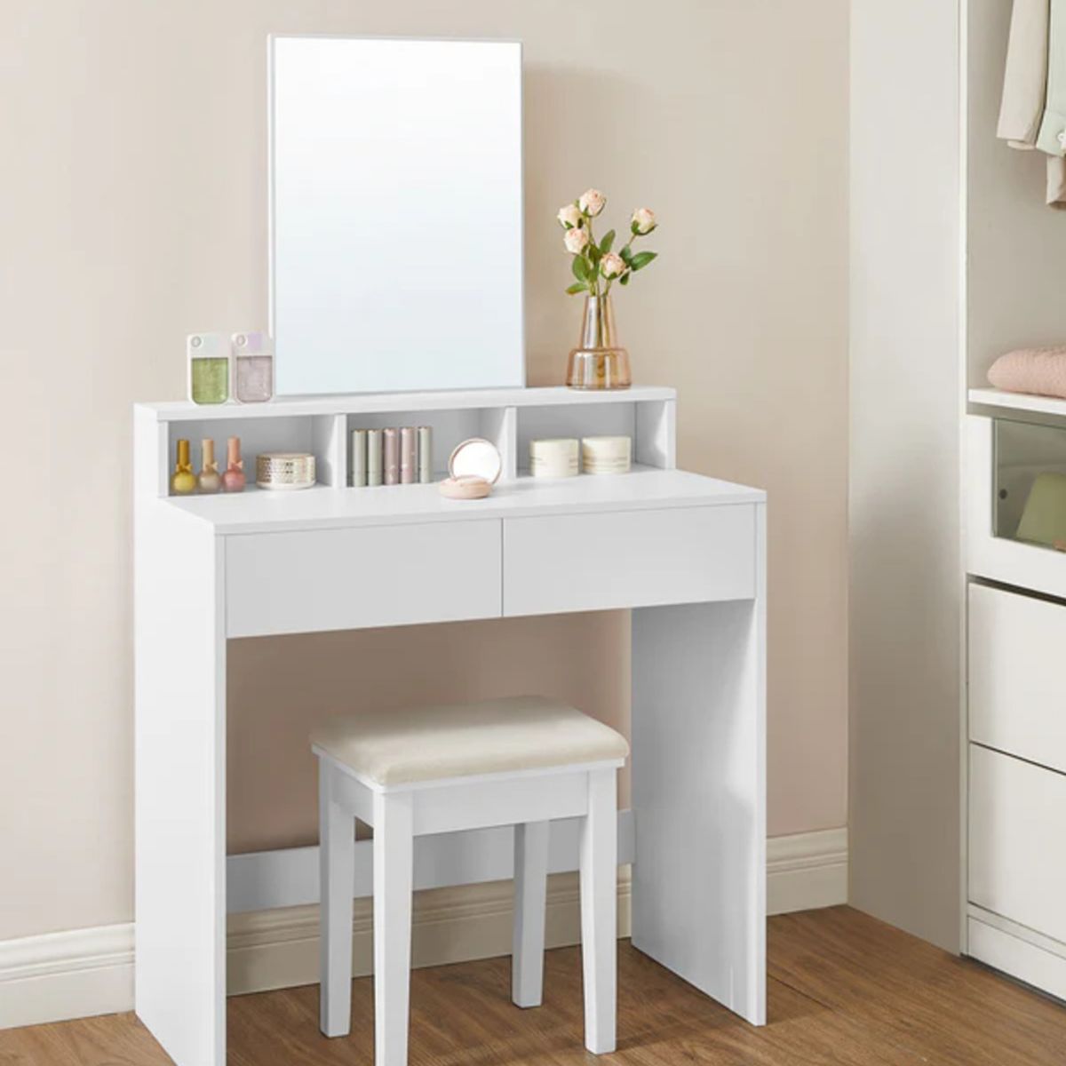 TU MESITA - Tocador Moderno Melody color blanco 2 cajones TU MESITA