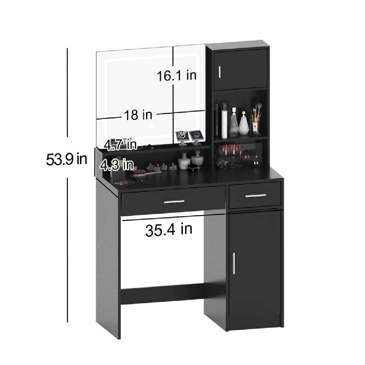 TU MESITA - Tocador Moderno TU MESITA Icarus color Negro 2 cajones 2 puertas espejo LED