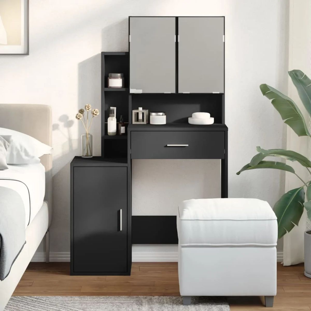 TU MESITA - Tocador Moderno TU MESITA Bruce color Negro 3 puertas 1 cajon mas espejos