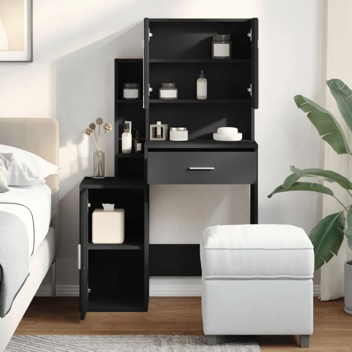 TU MESITA - Tocador Moderno TU MESITA Bruce color Negro 3 puertas 1 cajon mas espejos