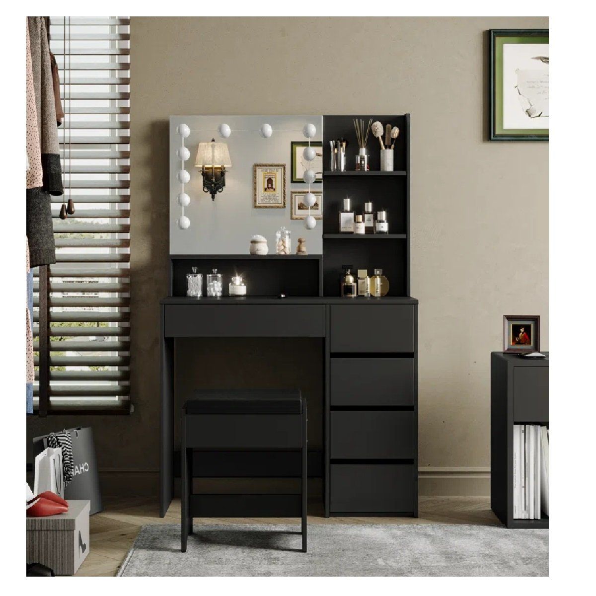 TU MESITA - Tocador Moderno Led TU MESITA Magic color Negro 5 cajones