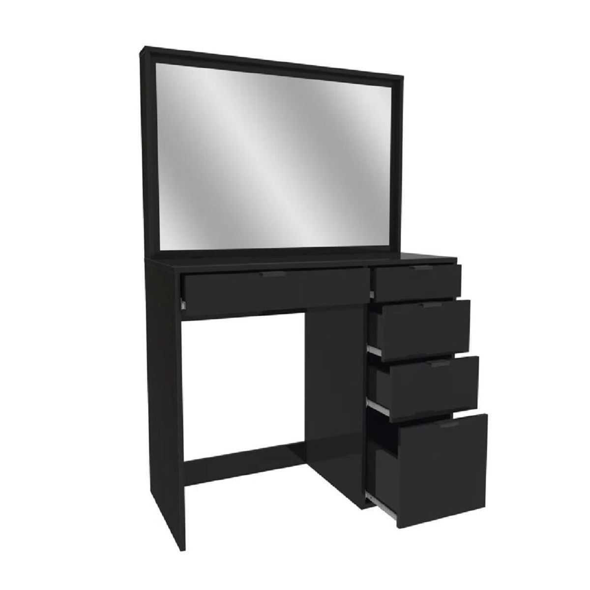 TU MESITA - Tocador Moderno TU MESITA Miami con Espejo color Negro 5 cajones