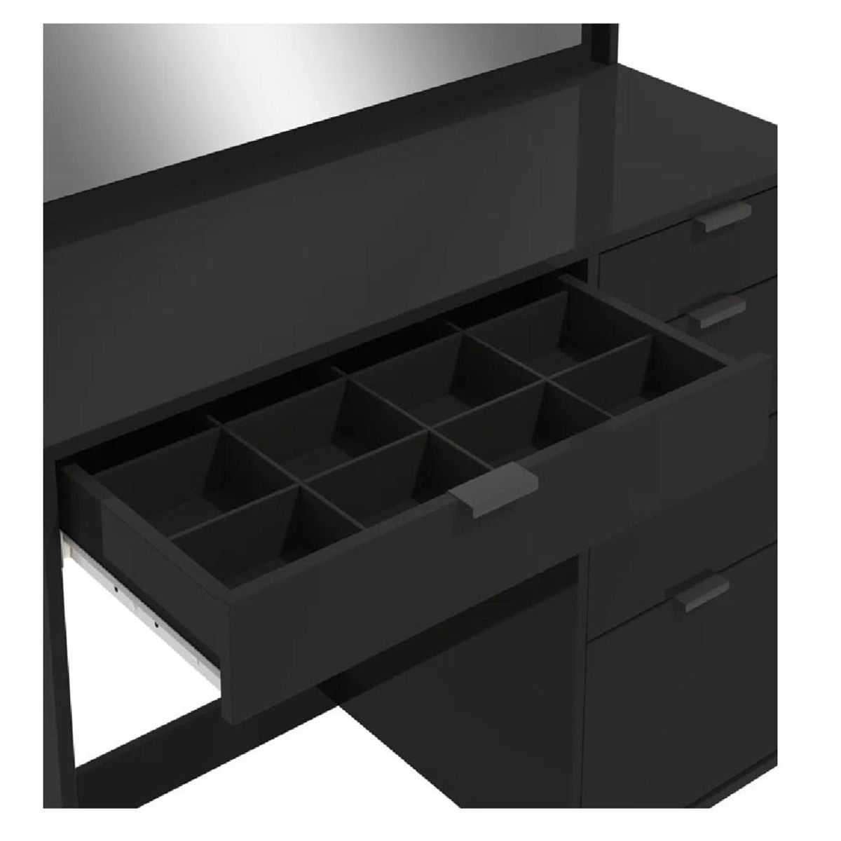 TU MESITA - Tocador Moderno TU MESITA Miami con Espejo color Negro 5 cajones