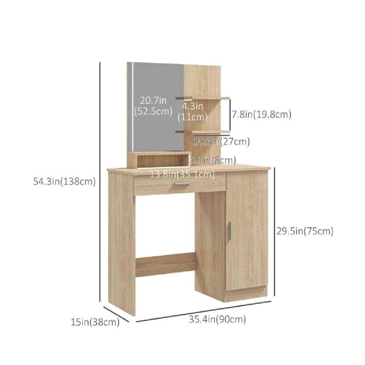 TU MESITA - Tocador Moderno TU MESITA Praga color Duna 1 cajón 1 puerta mas espejo