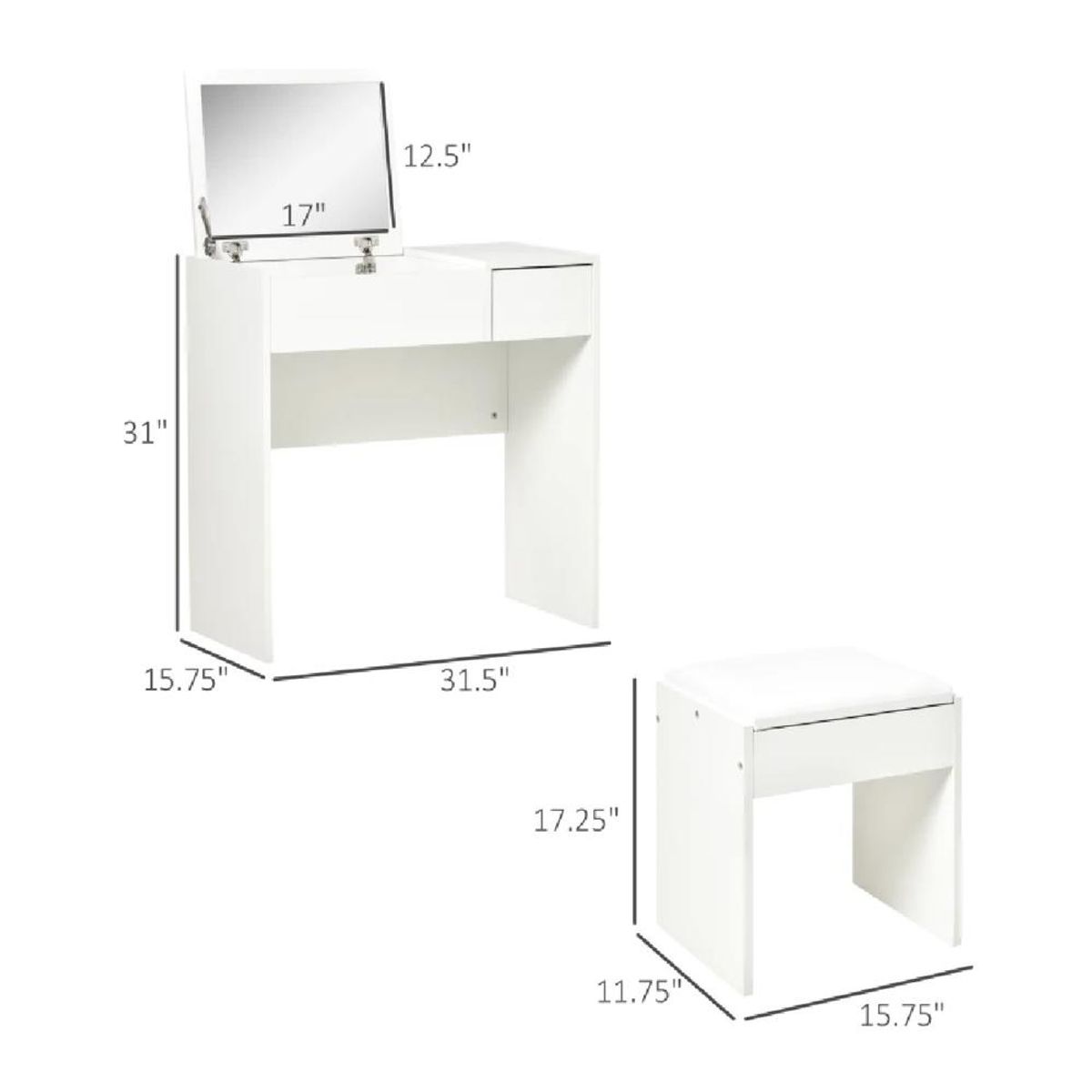 TU MESITA - Tocador Práctico TU MESITA Betsy color Blanco 1 cajón 1 puerta mas espejo