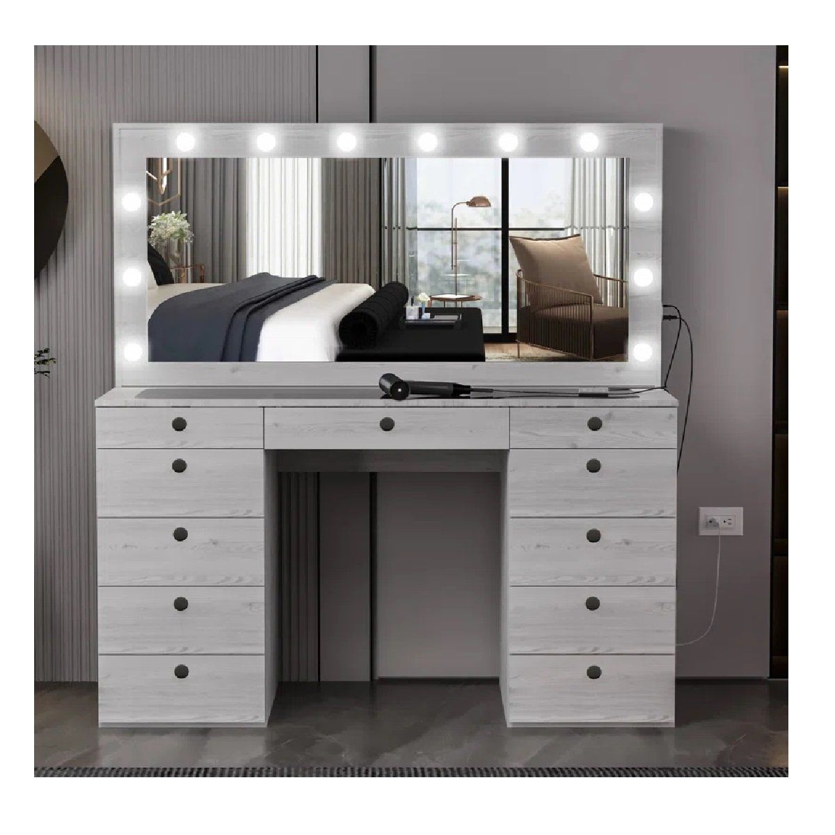 TU MESITA - Tocador Moderno TU MESITA Sonia color Gris 11 cajones Espejos Led