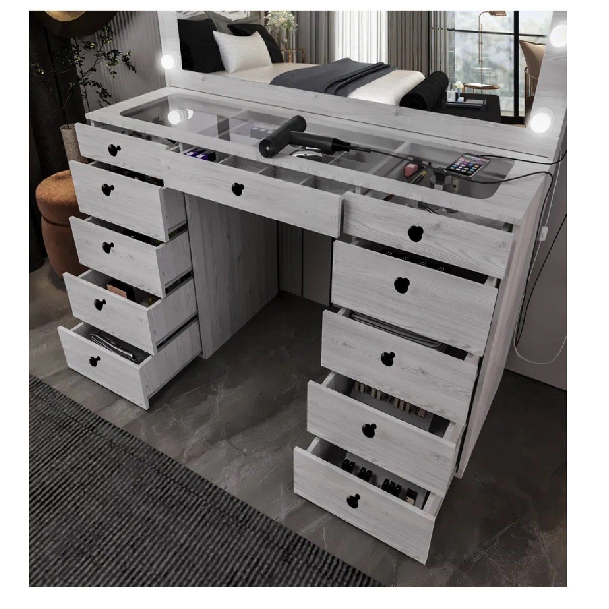 TU MESITA - Tocador Moderno TU MESITA Sonia color Gris 11 cajones Espejos Led