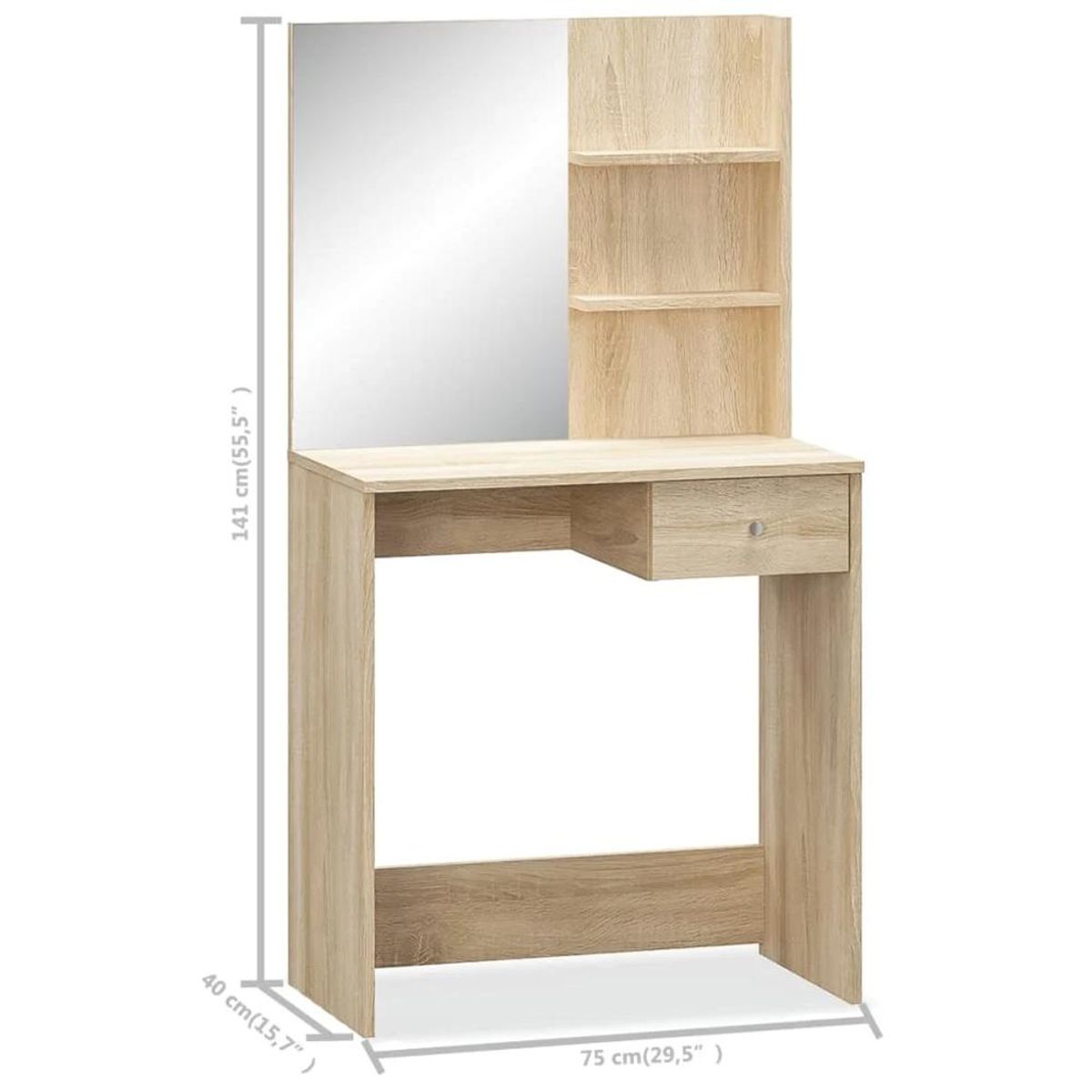 TU MESITA - Tocador Multiusos TU MESITA Pierin color Roble con Espejo 1 cajón